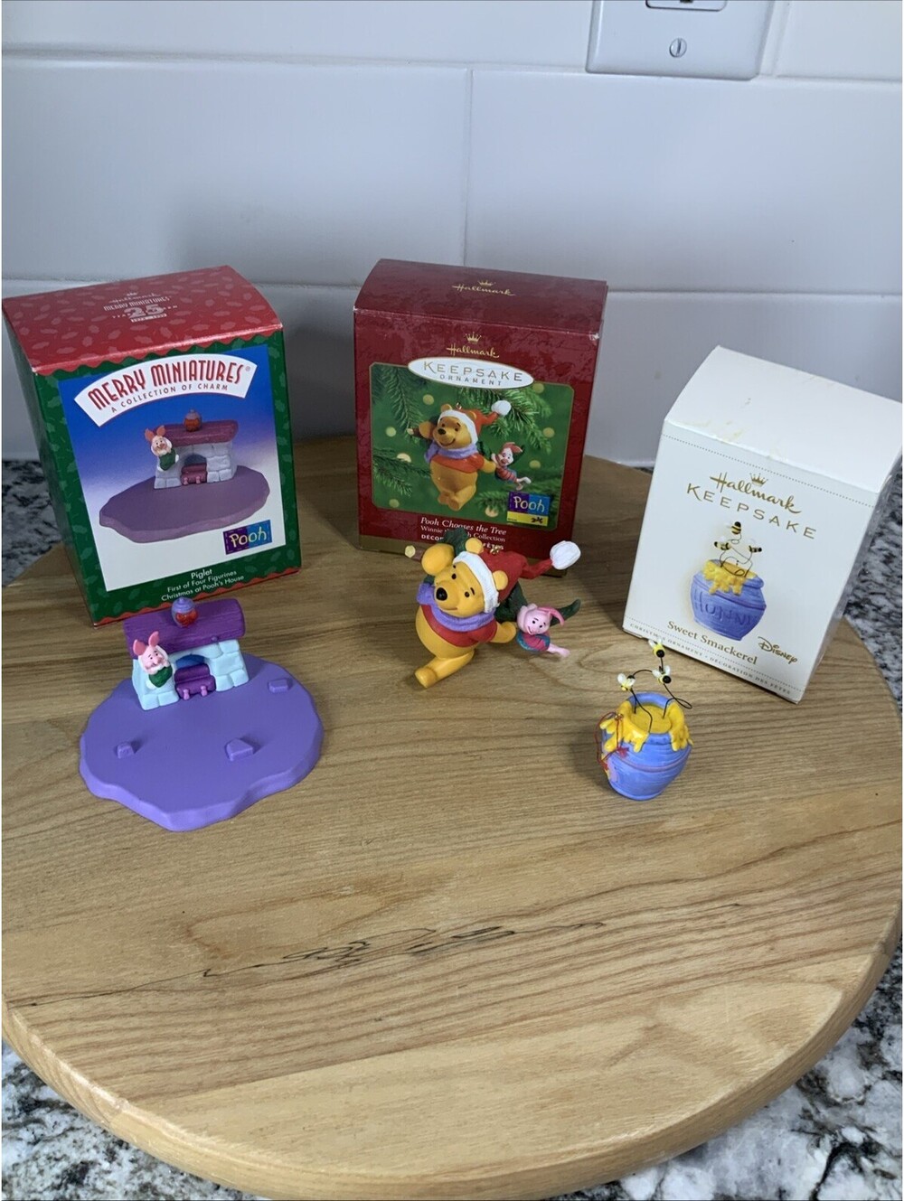 Lot of 3 Winnie the Pooh & Piglet Hallmark Keepsake Ornaments And Merry Miniture